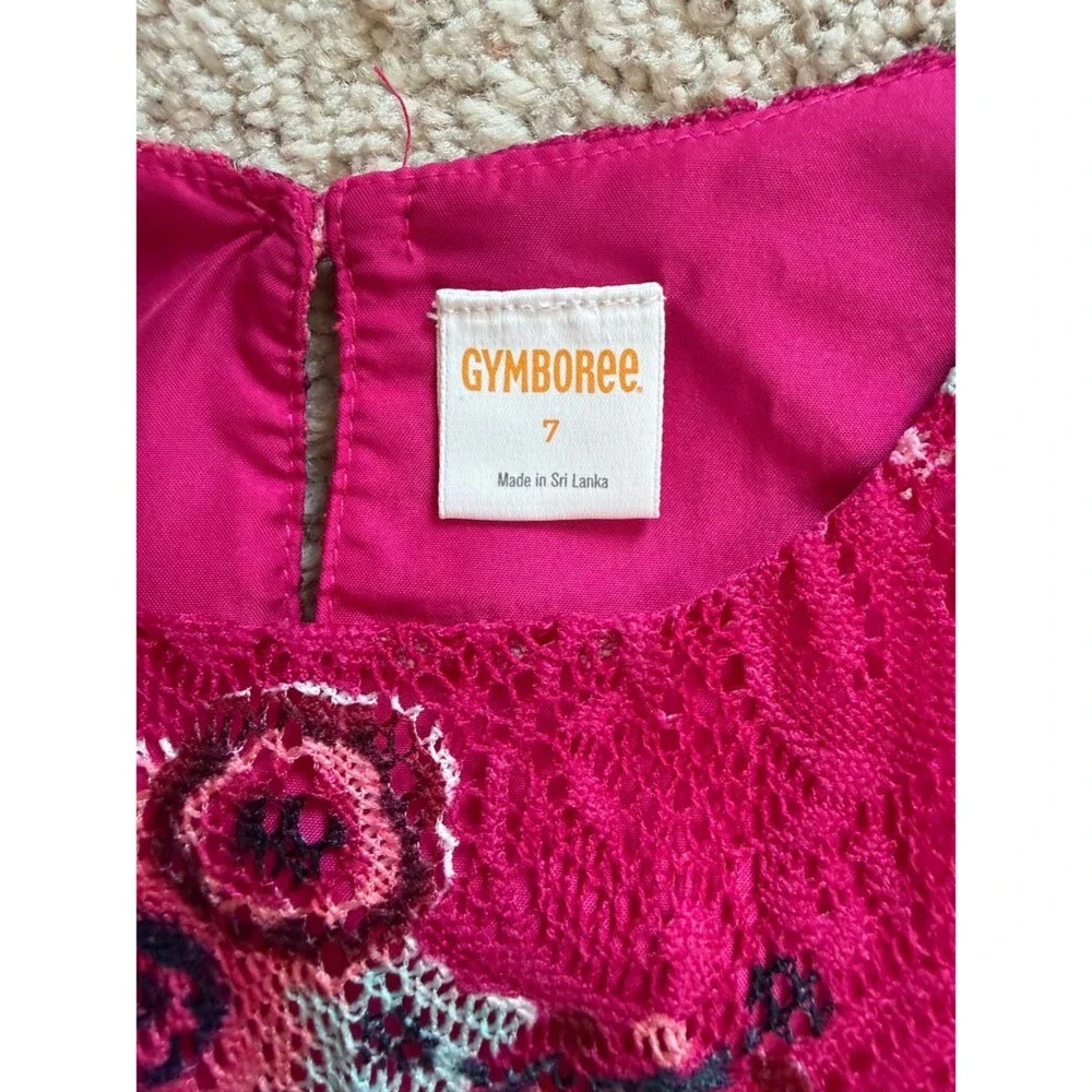 Gymboree Girls Magenta Pink Lace Floral Dress Short Sleeve Holiday Party Size 7
